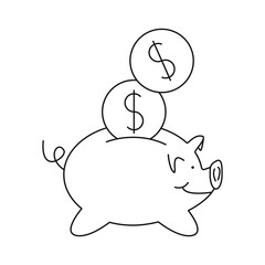 Свинья копилка.  Деньги контур.  Money outline. Pig piggy bank outline. Coins outline. Vector icon.