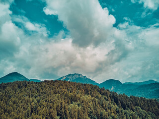 Beautiful aerial panoramic view of the Pieniny National Park, Poland in sunny day. Sokolica and Trzy Korony - English: Three Crowns (the summit of the Three Crowns Massif) © udmurd