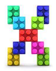 Alphabet X made of colorful bricks. 3d letter. 3d illustration.