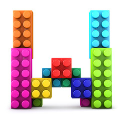 Alphabet W made of colorful bricks. 3d letter. 3d illustration.
