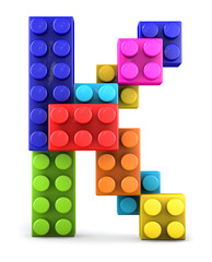Alphabet K made of colorful bricks. 3d letter. 3d illustration.