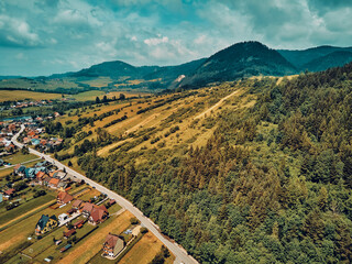 Beautiful aerial panoramic view of the Pieniny National Park, Poland in sunny day. Sokolica and Trzy Korony - English: Three Crowns (the summit of the Three Crowns Massif) © udmurd