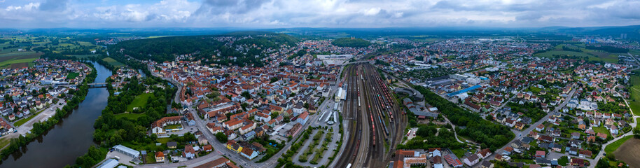 Fototapeta na wymiar Aerial view of the city Schwandorf in Germany, Bavaria. on a sunny day in spring