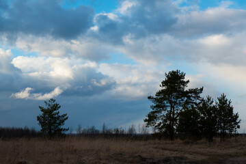 landscape with majestic beautiful dramatic pre-threatening sky. Cloudy sky