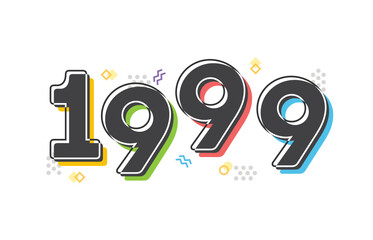 1999 Text, 90's Kid, 1990's Typography, Retro Text, 1999 Font, 20th Century, Vector Text Illustration Background