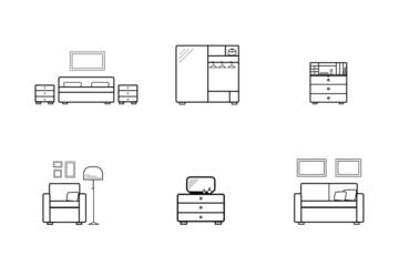 Graphic Illustration of Furniture. Set Furniture Icons