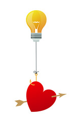 Lightbulb idea Love Icon Feelings vector. design, Vector flat illustration.