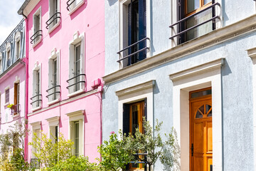 Naklejka premium Paris, colorful houses rue Cremieux, typical street 