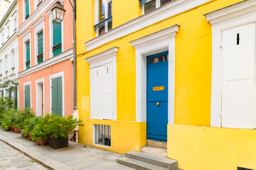 Paris, colorful houses rue Cremieux, typical street
