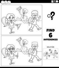 differences game with elementary age kids coloring book page