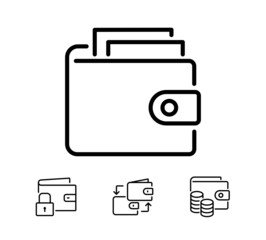 Wallet Set of Icons, Vector Icons such as Business wallet, make a payment, block an account, online payment. Editable stroke, perfect icons