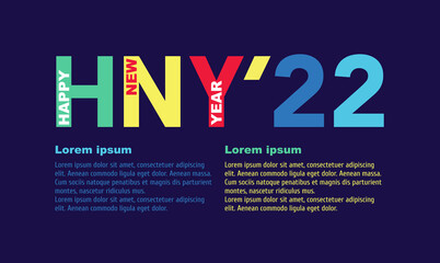 Happy new year 2022 banner on blue background. Space for text, copy space. Vector, illustration