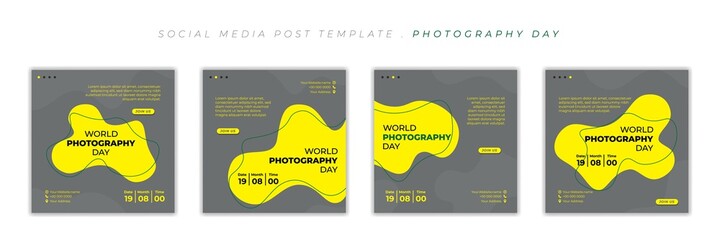 Set of social media template. Social media post template with grey and yellow background design