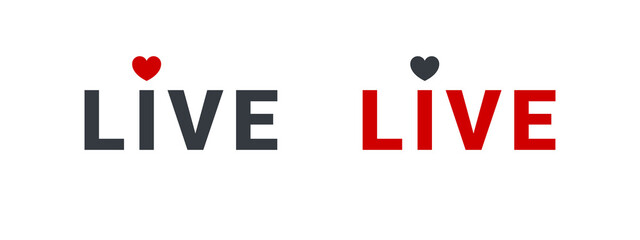 Live broadcasting logos. Live streaming icons with heart. Online stream icons. Social media. Vector illustration