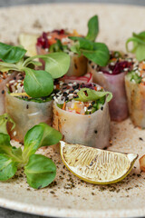 Vietnamese rice paper rolls. Asian cuisine food. Spring rolls