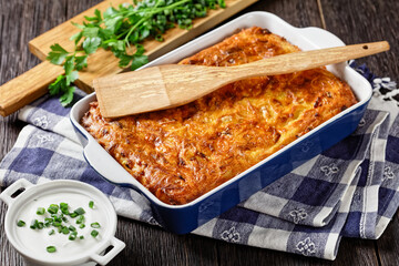 potato kugel, casserole of grated potato, top view