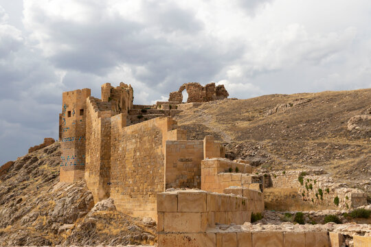 The interior of the historical Bayburt Castle and the city view
