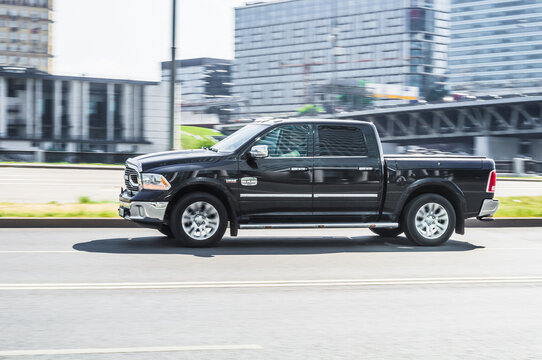 Dodge RAM motion image, car running on the road with blurred background