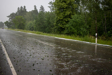 Road during storm Hail thunderstorm climate