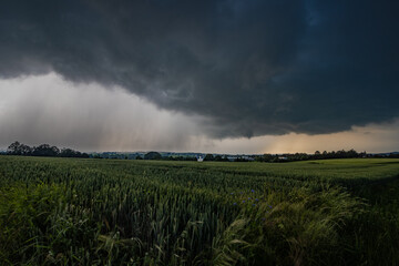 Storm over Field during climate change wirh rainfall