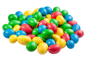 Pile of nuts in multicolored sugar glaze isolated on white