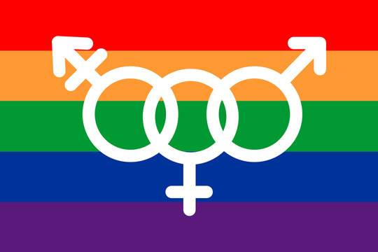 Pride flag with gender symbols. Concept on diversity, inclusiveness and tolerance