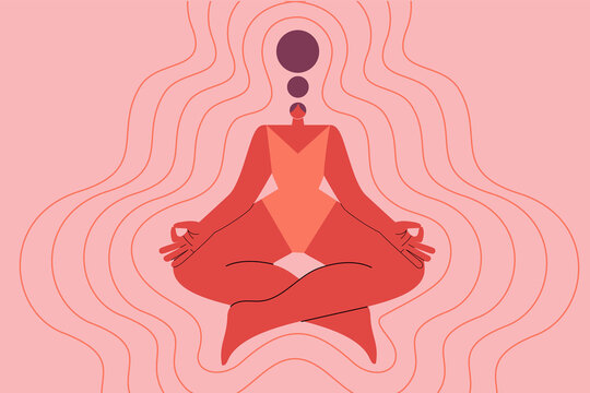 Woman meditating, sending positive vibrations, being in the moment. Calm and at peace,  colorful vector illustration