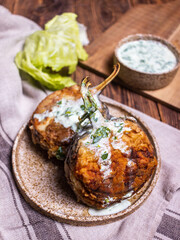 Hot appetizer eggplant in batter French cuisine