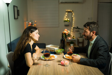 Beautiful woman listening to her husband