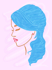 Gil with long blue hair