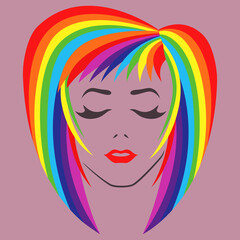 Girl with closed eyes and spectrum color hair
