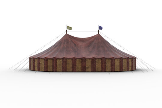 3D illustration of a circus big top tent isolated on a white background.