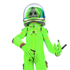 alien astronaut is playing air guitar