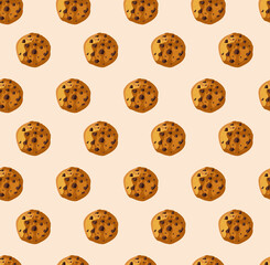 Vector Seamless Pattern with Cookies, Colorful Background Template.
