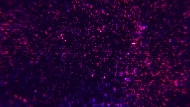 Abstract purple crypto mining chaos hex code glitch background. Artificial intelligence virtual reality numbers and letters depicting science of modern communication, cryptocurrency, and cybersecurity