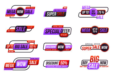 Sticker, badge, coupon store, sale tag, banner.