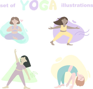 Set of yoga illustration. Women doing yoga. Yoga poses