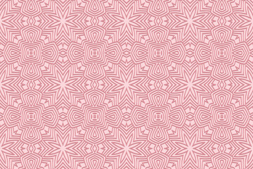 Geometric volumetric convex 3D pattern for wallpaper, websites, textiles. Embossed figured background in traditional oriental style. Pink velvet floral texture with ethnic ornament.