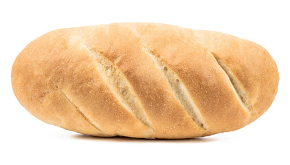 wheat long loaf isolated on white background. white bread stick cut out