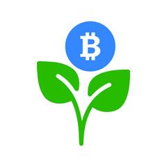 Bitcoin leaf icon (farm currency icon) Green and blue Vector illustration