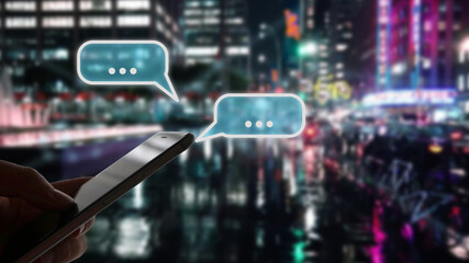 Kommunikation mittels Chat und Messenger auf dem Smartphone im Hintergrund eine pulsierende...