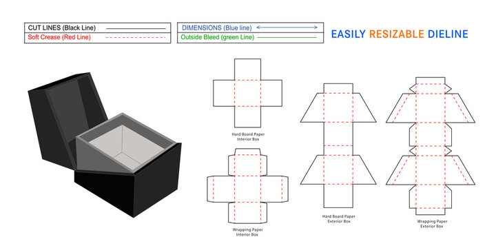 Rigid Luxury gift Box, rigid ring box, Custom rigid boxes dieline template and 3D vector