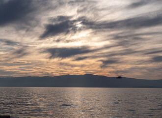 Fototapeta na wymiar Beautiful calm lake with sunset
