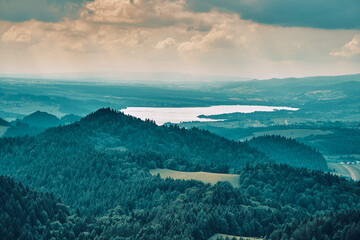 Beautiful aerial panoramic view of the Pieniny National Park, Poland in sunny day. Sokolica and Trzy Korony - English: Three Crowns (the summit of the Three Crowns Massif) © udmurd