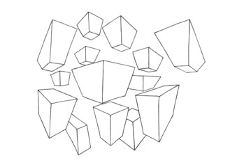 ﻿parallelepiped  doodle shape illustration perspective line faces.