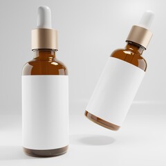 bottle with blanc label gold dropper oil cosmetic