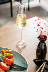 sushi and fizz in the restaurant