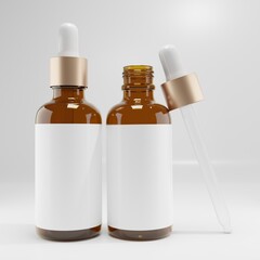 bottle with blanc label gold dropper oil cosmetic