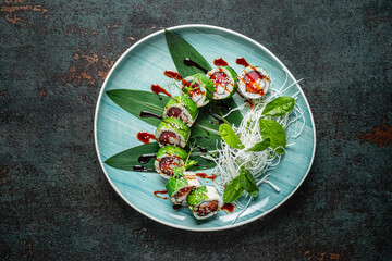 sushi on the black background