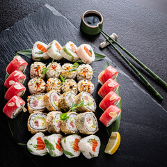 sushi on the black background